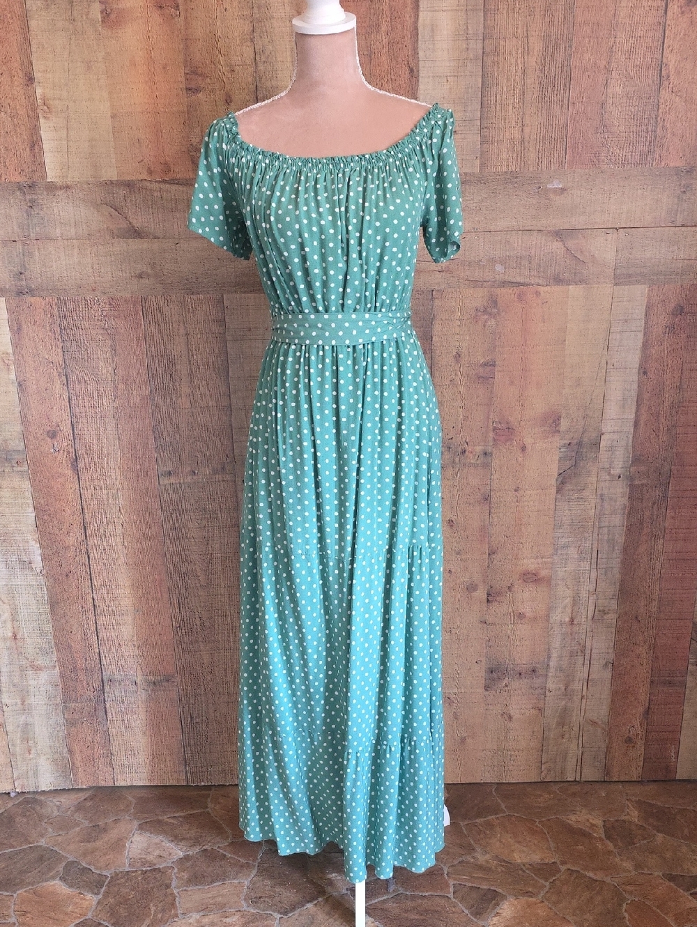Green Polka Dot Off-Shoulder Dress